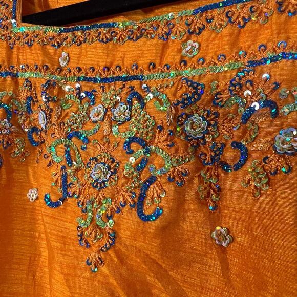 Made in India two piece embellished Top and Pants Beaded Orange Blue Sequins - Picture 10 of 14